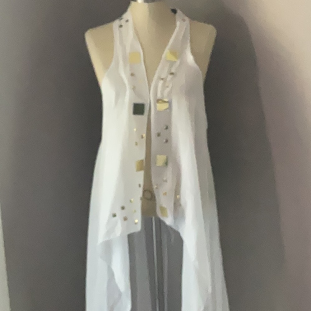 swim cover up white sheer cotton maxi from Turkey with Gold Accents Sz M - Picture 15 of 16